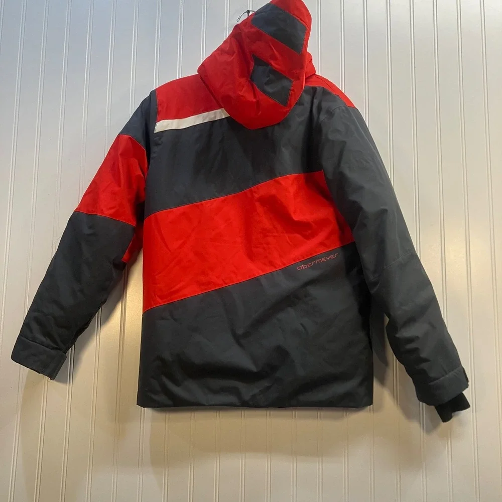 Obermeyer Rebel Jacket Teen Boy Large 14-16 Red Grey Insulated Ski Snow Gorpcore